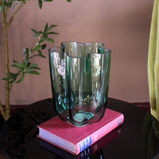 Wavy Effect Green Glass Vase | 20cm in Archived from Oriana B www.orianab.com