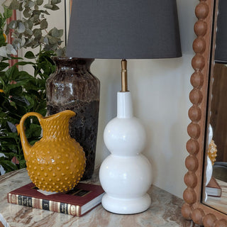 White Ceramic Lamp with Dark Grey Shade | SAMPLE in Outlet from Oriana B www.orianab.com
