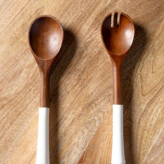 White Lacquer Handle & Wood | Set of Salad Servers in Homewares from Oriana B www.orianab.com