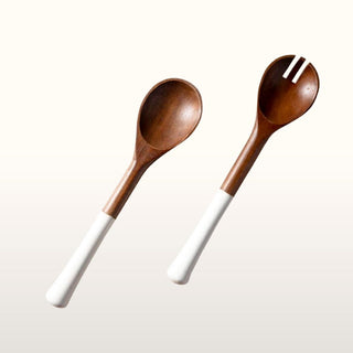 White Lacquer Handle & Wood | Set of Salad Servers in Homewares from Oriana B www.orianab.com