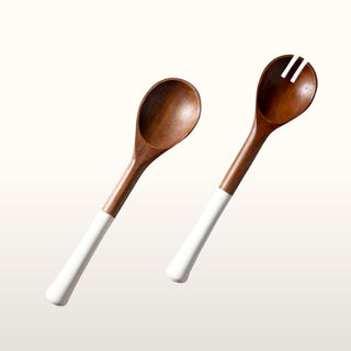 White Lacquer Handle & Wood | Set of Salad Servers in Homewares from Oriana B. www.orianab.com