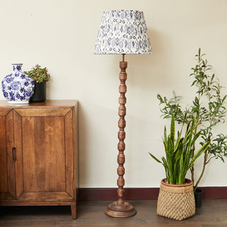 Wood Floor Lamp | Blue & Grey Pleated Lampshade in Lighting from Oriana B www.orianab.com