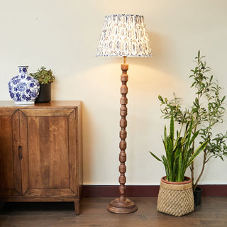 Wood Floor Lamp | Blue & Grey Pleated Lampshade in Lighting from Oriana B www.orianab.com