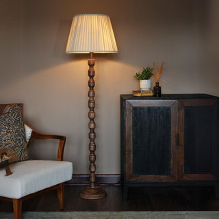 Wood Floor Lamp | Neutral Pleated Lampshade in Lighting from Oriana B www.orianab.com