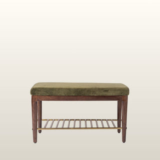 Wooden Bench with Rack | Green Velvet in Furniture from Oriana B www.orianab.com