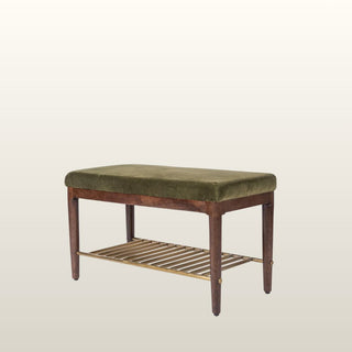 Wooden Bench with Rack | Green Velvet in Furniture from Oriana B www.orianab.com