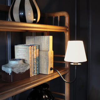 Wooden Bookshelf Lamp with White Shade in Lighting from Oriana B www.orianab.com