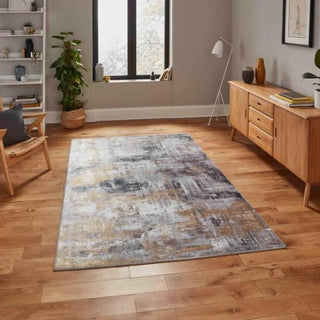 Abstract Rug | Grey & Warm Ochre in Homewares from Oriana B www.orianab.com