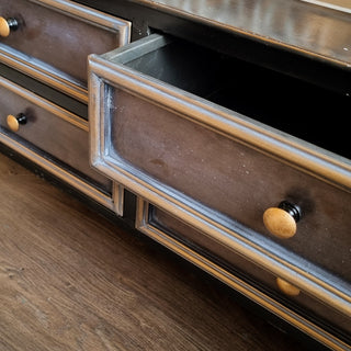 Antique Black and Gold Shelving Display Unit in Archived from Oriana B www.orianab.com