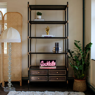 Antique Black and Gold Shelving Display Unit in Archived from Oriana B www.orianab.com
