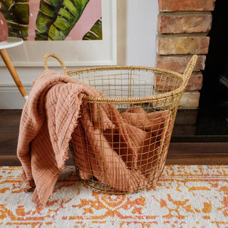 Antique Brass Wire Basket with Jute in Archived from Oriana B www.orianab.com