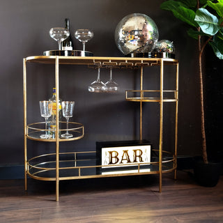 Antique Gold Metal & Mirror Bar Display ShelvesOriana BFurniture