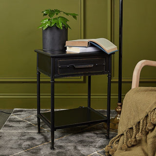 Black Antique Metal Bedside Table in Archived from Oriana B www.orianab.com