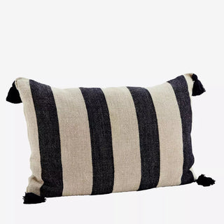 Black Striped Linen Cushion with Tassels | 40x60Oriana BHomewares