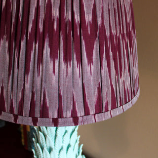 Blue Decorative Table Lamp with Burgundy Pleated Shade in Lighting from Oriana B. www.orianab.com