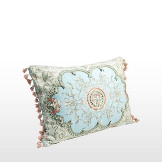 Blue & Pink Brocade Tassel Cushion | 40x60 in Archived from Oriana B www.orianab.com
