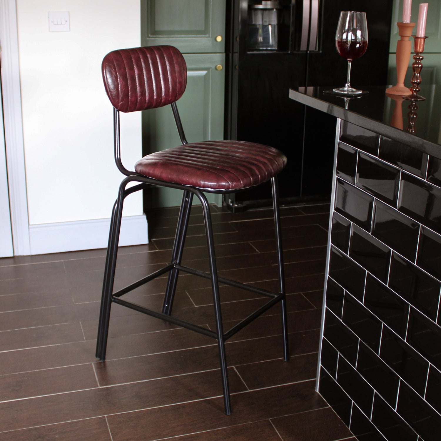 Burgundy Industrial Bar Stool – Oriana B - Main Image