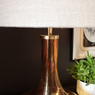 Curved Glass Lamp with Linen Shade | AmberOriana BLighting