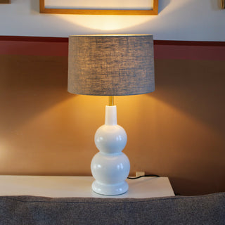 White Ceramic Lamp with Linen ShadeOriana BLighting