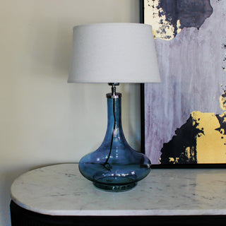 Curved Glass Lamp with Linen Shade | Blue in Archived from Oriana B www.orianab.com