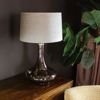 Curved Glass Lamp with Linen Shade | Brown in Archived from Oriana B www.orianab.com