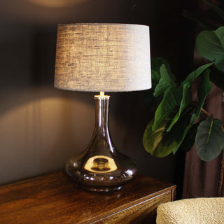 Curved Glass Lamp with Linen Shade | Brown in Archived from Oriana B www.orianab.com