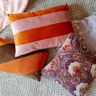 Velvet Brown & Orange Mix Cushion | Irish Home Shop Oriana BOriana BHomewares