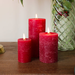 Dark Red Rustic Pillar Candle | 3 sizes in Homewares from Oriana B. www.orianab.com