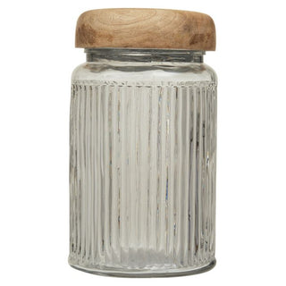 Reeded Glass Storage Jar with Mango Wood Lid | MediumOriana BHomewares