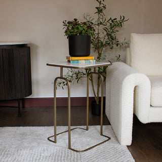 Gold and White Marble Side Table in Archived from Oriana B www.orianab.com