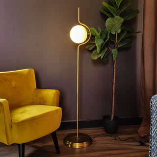 Gold Floor Lamp with Opaline BallOriana BLighting