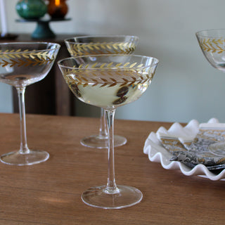Gold Leaf Champagne Glasses | Set of 4 in Homewares from Oriana B www.orianab.com