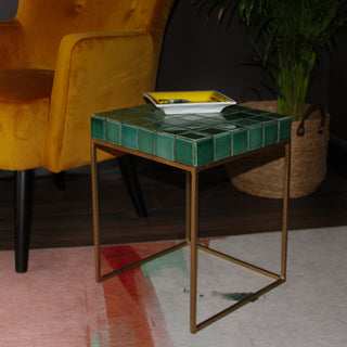 Green Ceramic Tiled Side Table in Furniture from Oriana B www.orianab.com
