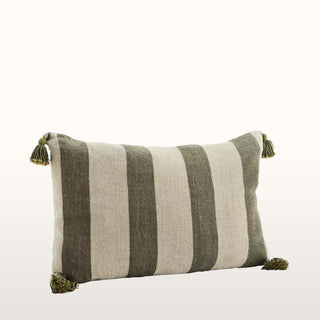 Green Striped Linen Cushion with Tassels | 40x60Oriana BHomewares