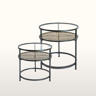 Iron, Glass and Rustic Metal Rattan Set of 2 Round Side Table in Homewares from Oriana B. www.orianab.com