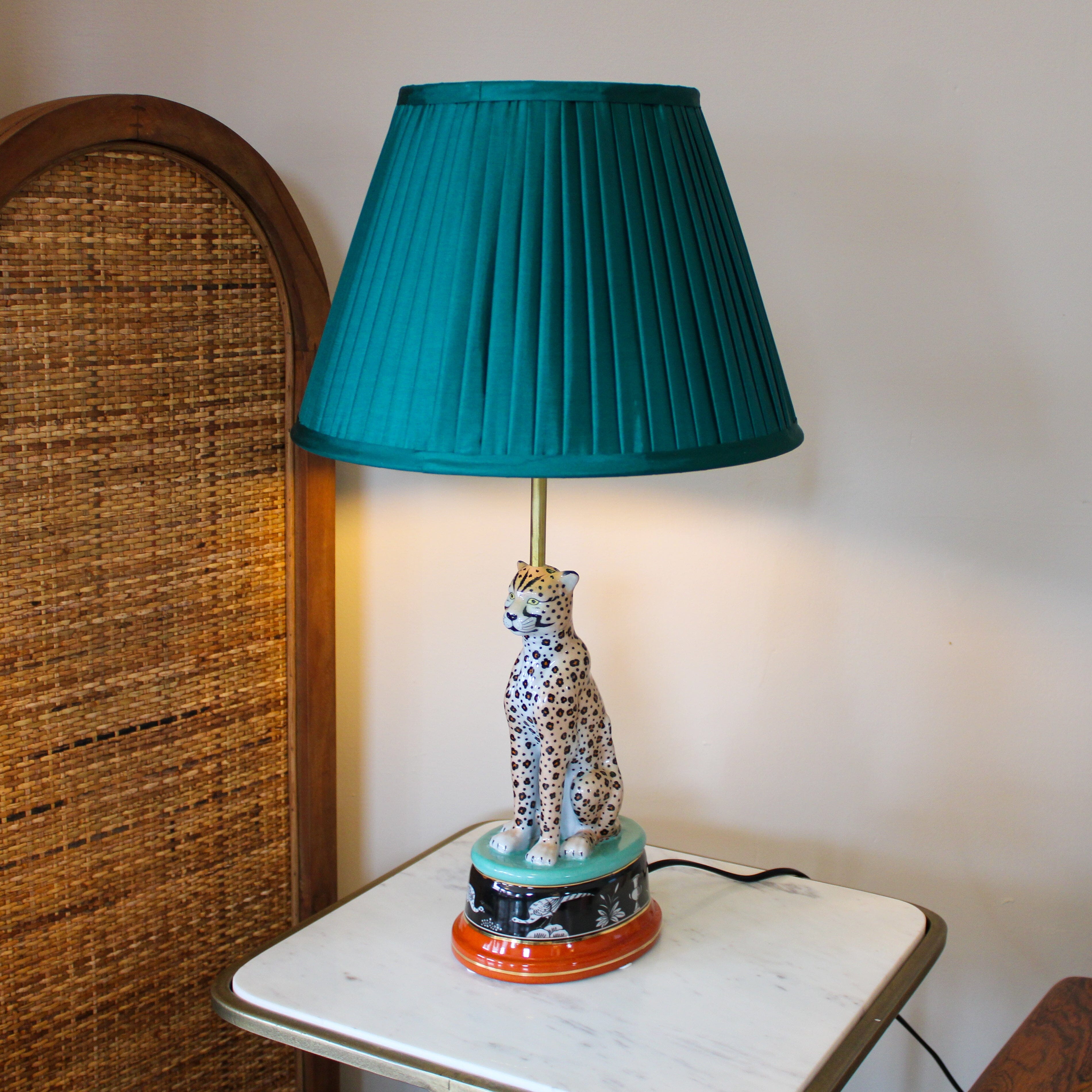 Leopard Table Lamp with Pleated Shade