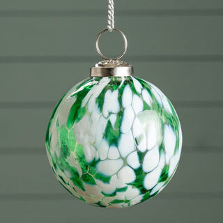 Mottled Effect Glass Bauble | Green and White in Christmas Decorations from Oriana B www.orianab.com