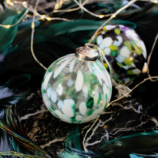 Mottled Effect Glass Bauble | Green and White in Christmas Decorations from Oriana B www.orianab.com