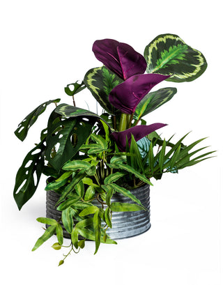 Faux Tropical Plant Arrangement in Tin PotOriana BHomewares