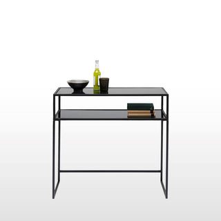 Petite Black Console Table with Smoked GlassOriana BFurniture