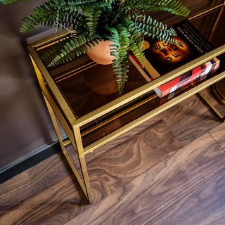 Petite Gold Console | Smoked Glass in Furniture from Oriana B www.orianab.com