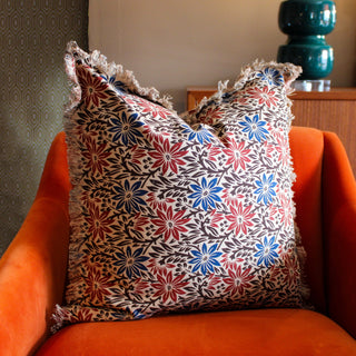Red and Blue Print Cotton Cushion | 50x50 in Archived from Oriana B www.orianab.com