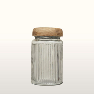 Reeded Glass Storage Jar with Mango Wood Lid | MediumOriana BHomewares