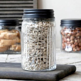 Reeded Storage Jar with Black Lid | 2 sizes in Homewares from Oriana B www.orianab.com