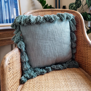 Seagreen Cushion with Tassels | 45x45 in Homewares from Oriana B www.orianab.com