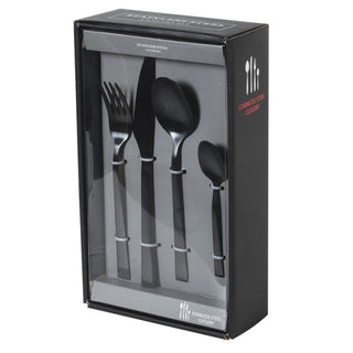 Set of 16 Black Stainless Steel Cutlery Set in Homewares from Oriana B. www.orianab.com