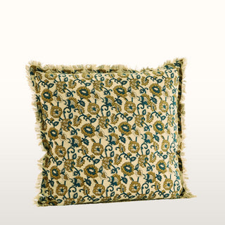 Teal and Mustard Print Cotton Cushion | 50x50 in Cushions from Oriana B. www.orianab.com