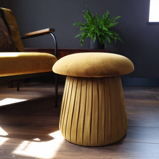 Velvet Mustard Mushroom Footstool in Furniture from Oriana B www.orianab.com