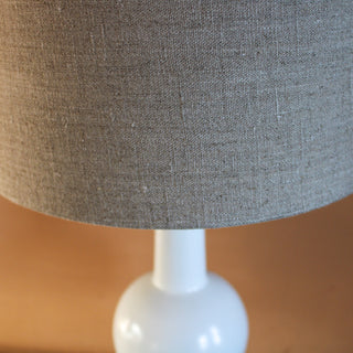 White Ceramic Lamp with Linen Shade in Lighting from Oriana B www.orianab.com