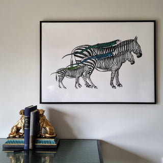 Zebras with Lizards Print | 50x70 in Homewares from Oriana B www.orianab.com